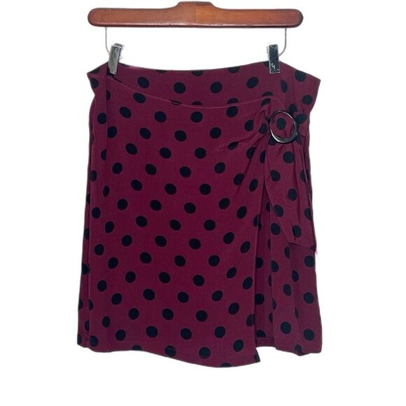Mango Burgundy Black Dot Wrap Mini Skirt - Picture 2 of 7